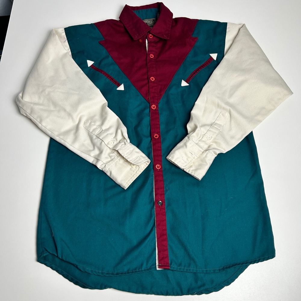 Vintage Spindle River Classics Mens Western Colorblock Shirt Teal Burgundy Med